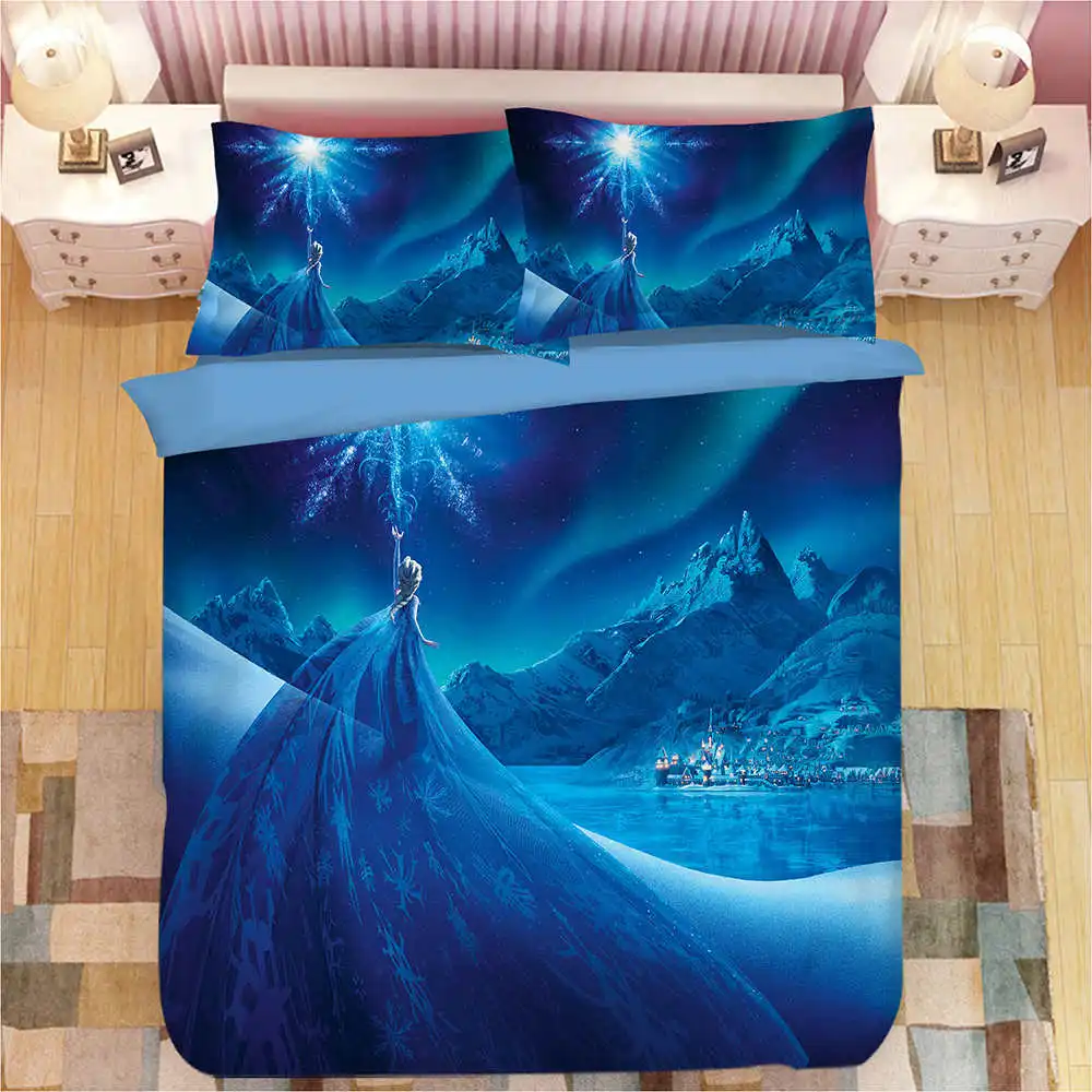 Frozen Bedding 1 3D тематический Комплект постельного белья по мотивам анимационного фильма "Холодное сердце" двойной размер одеяло пододеяльник для Декор для детской спальни полный комбинезон двойной постельное белье детская девочка - Цвет: Frozen Bedding 1
