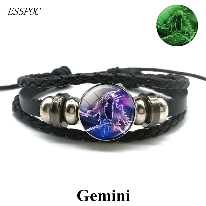 Gemini Близнецы Лев весы для малышей с принтом «Скорпион» Стрелец 12 созвездий светящийся браслет кожаный браслет зодиака Шарм ювелирные изделия браслет для Для мужчин - Окраска металла: Gemini