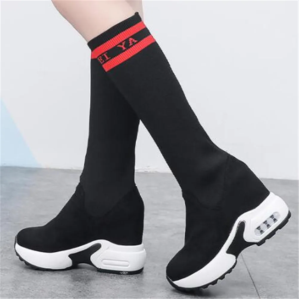 Fashion Height Increasing Cosplay Shoes Women Long Boots Fall 2020 Thick Bottom Knee High Boots Knitted Elastic Thin Socks Boots