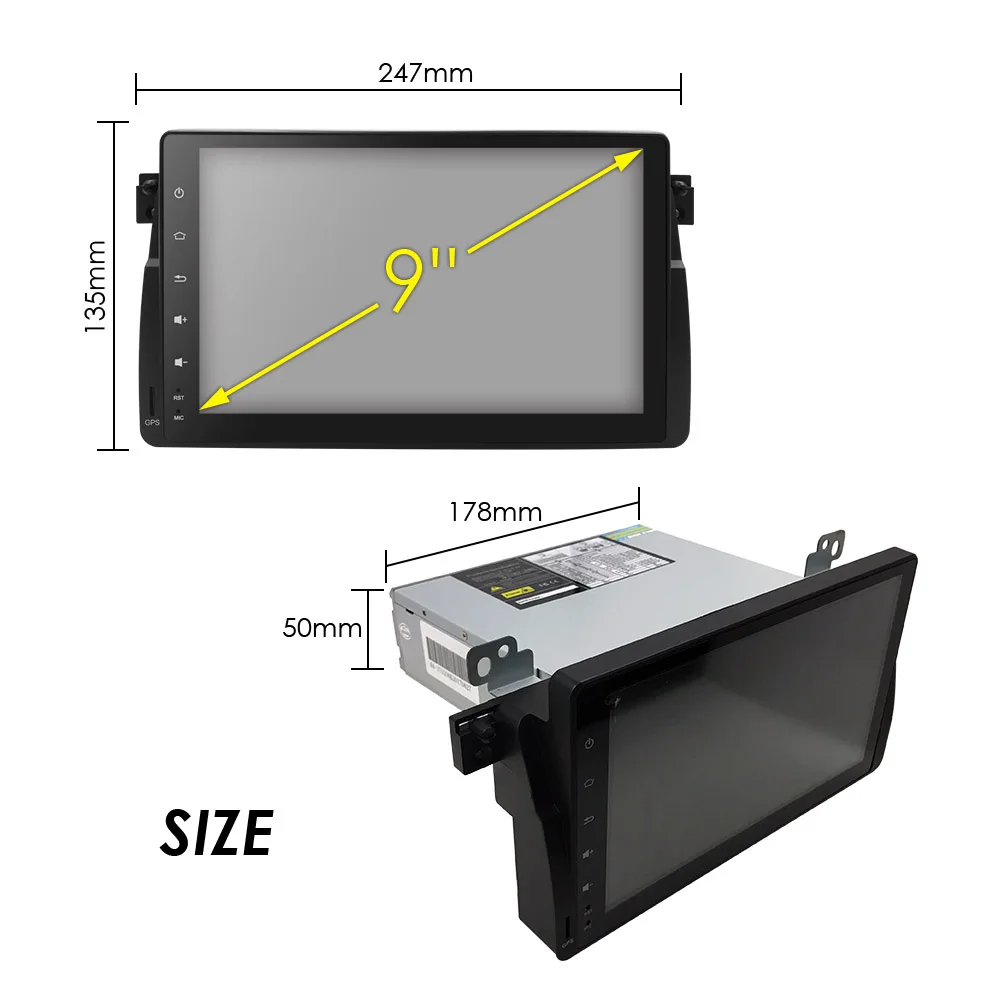 Clearance Android9.0 9Inch Car DVD For BMW E46/Rover Canbus Capacitive Screen Radio GPS Navigation Bluetooth 1080P 4G USB TPMS Map CAM SWC 34