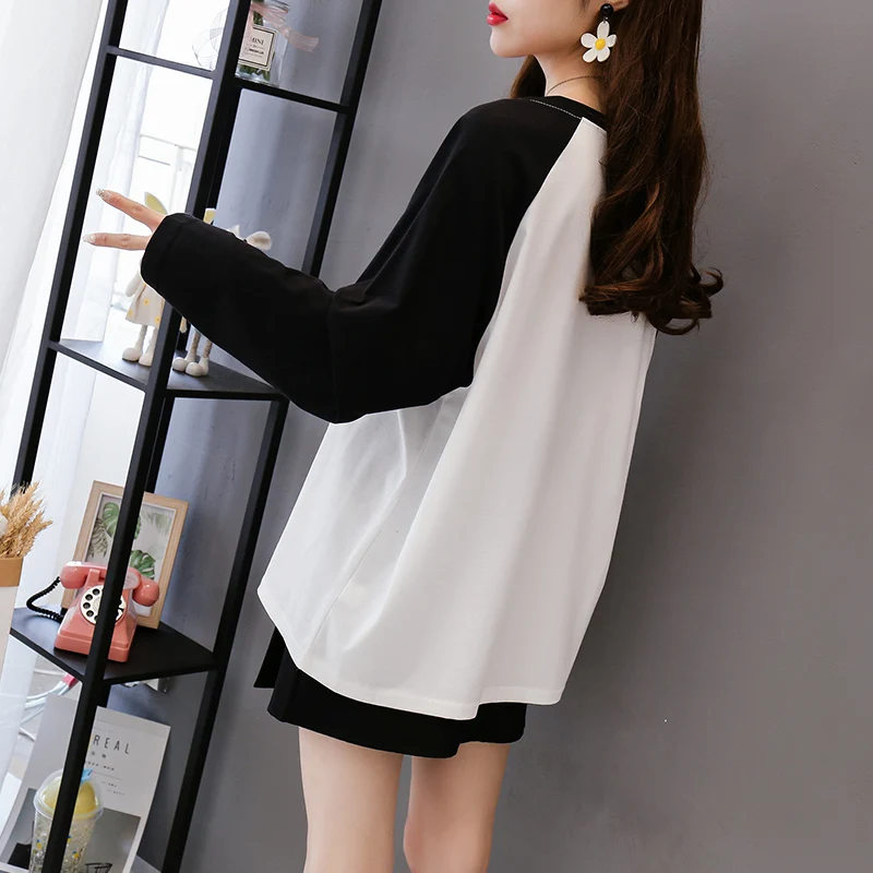Korean version of the loose long-sleeved T-shirt female early autumn outfit new long section stitching wild T-shirt top