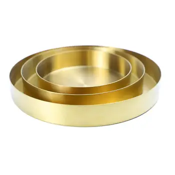 

3pcs Round Gold Tray Stainless Steel Jewelry, Make up, Candle Plate Decorative Tray D5BD