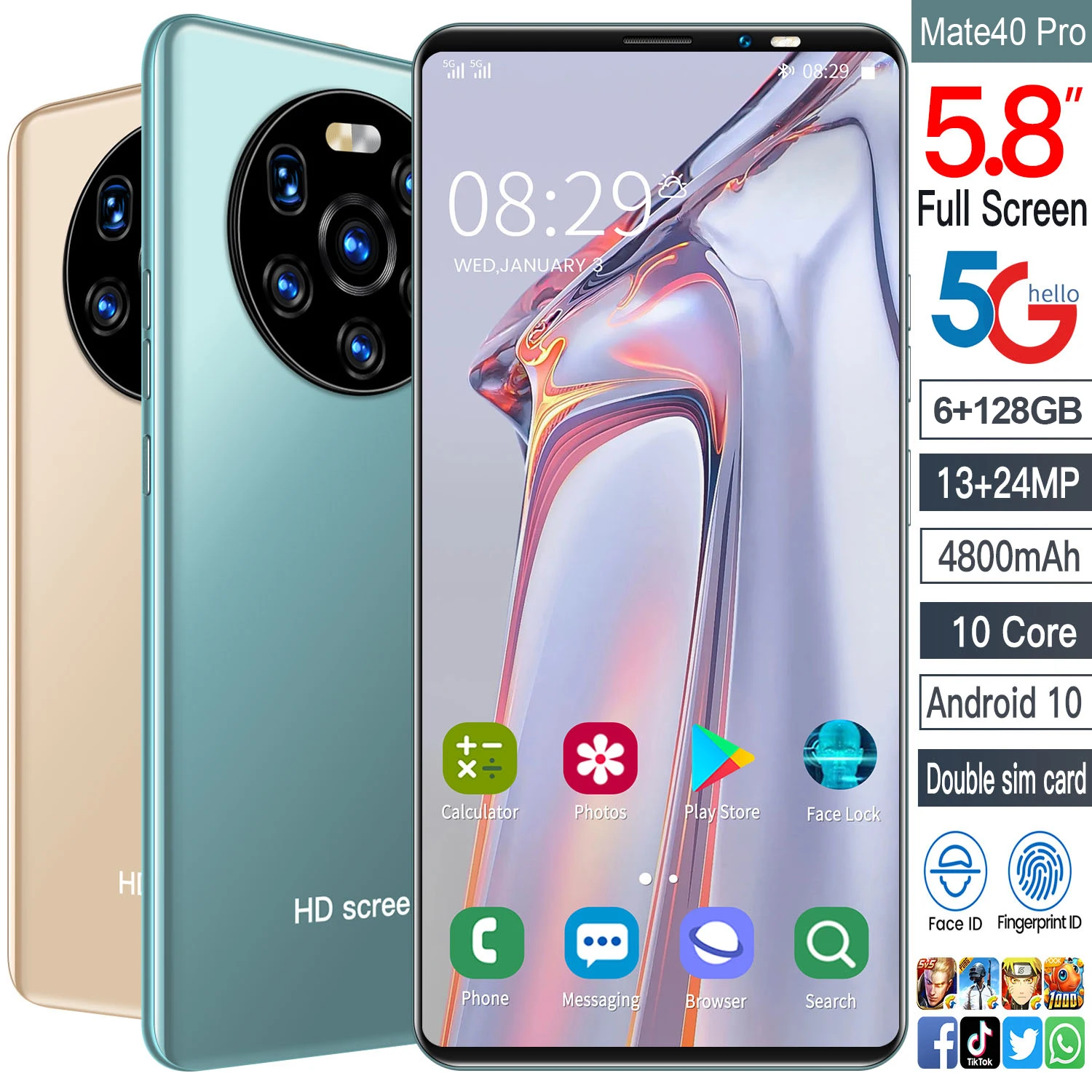 Смартфон Mate40 Pro 5 8 дюйма + 256 ГБ Android 10 0 24 48 МП 4800 мАч | Мобильные телефоны и