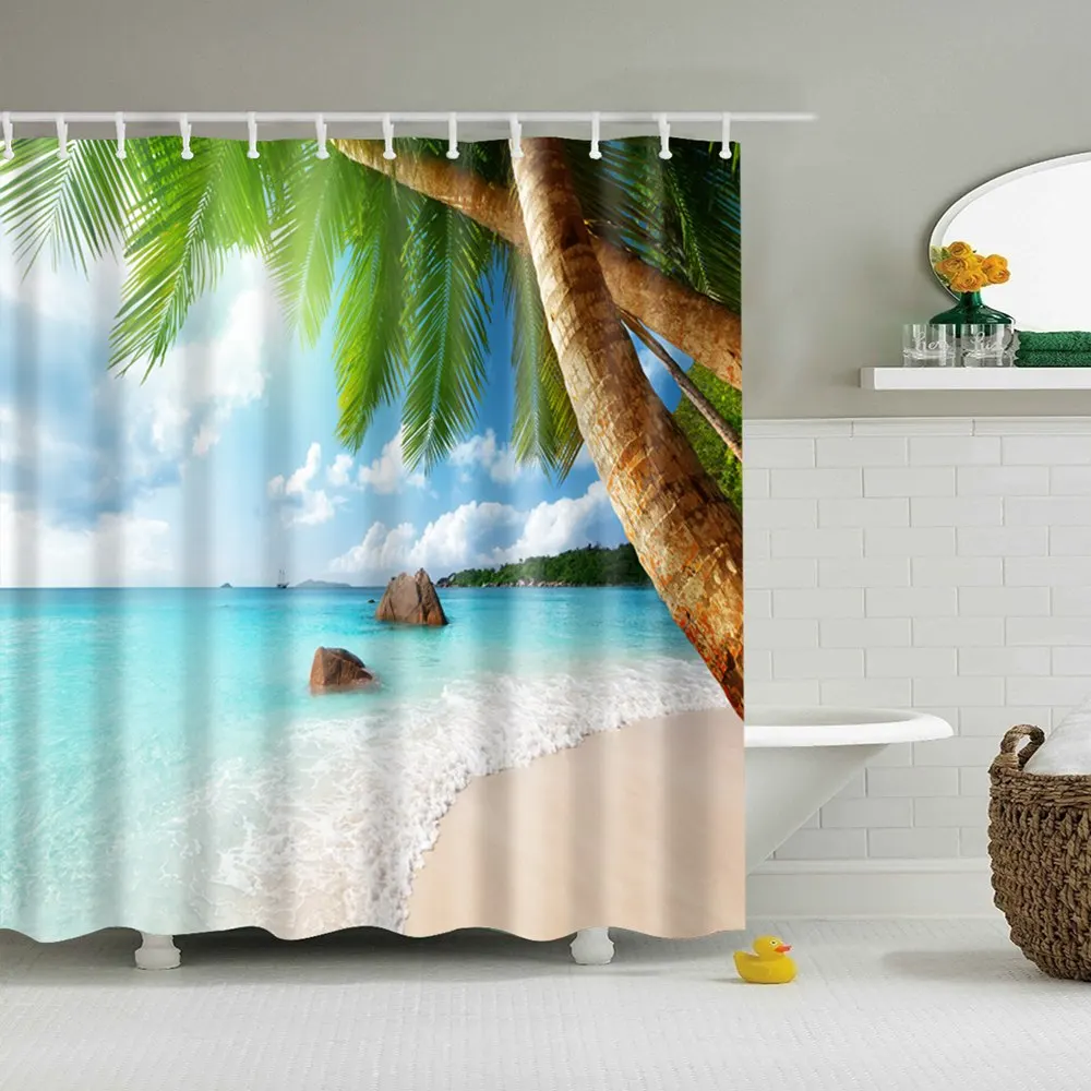 Dafield Palm Tree Shower Curtains Ocean Tropical Coast Beach Sea