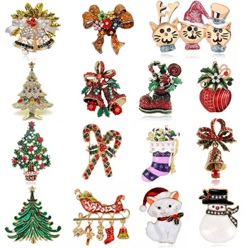 

Creative Christmas Gifts Santa Claus Christmas Trees Socks Hat Sock Rhinestone Brooches For Women Pin Hot Sale