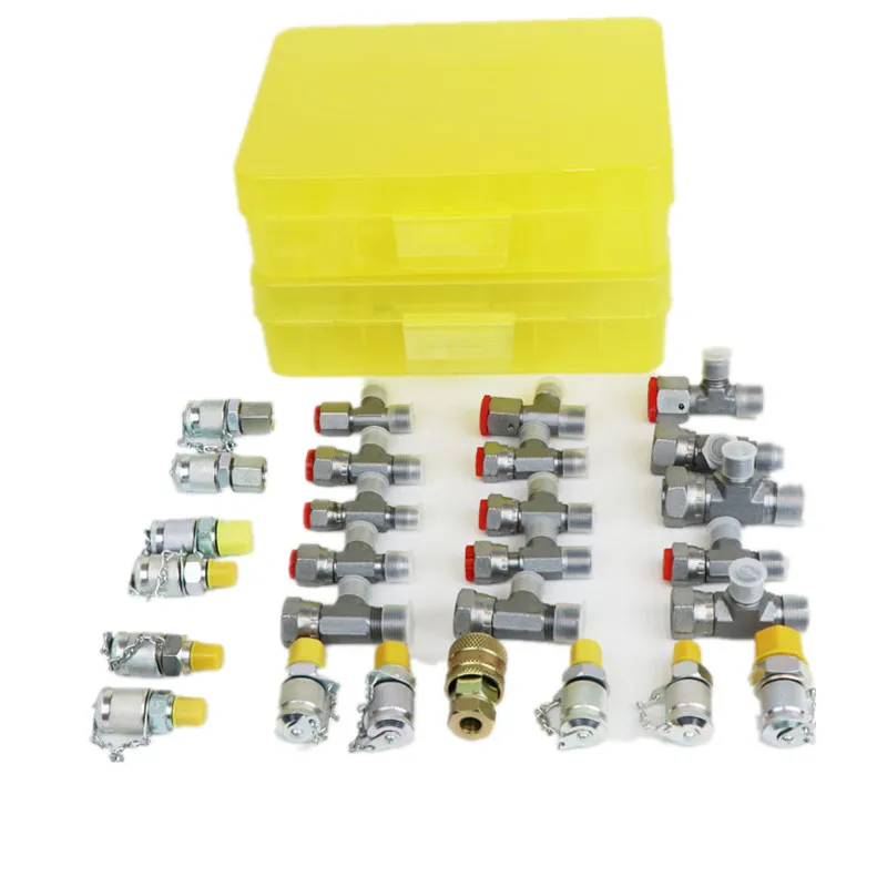 

25Pcs Backhoe Loader Tractors Excavators Hydraulic Pressure Test Kit Meter Hose Adapter Tee Coupling Set