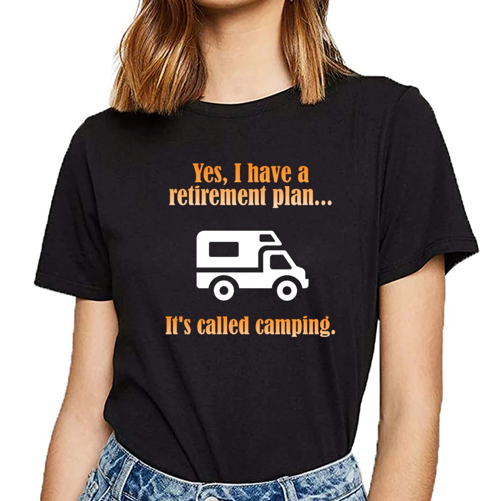 Tops T Shirt Women retirement plan camping heather prism Funny White Cotton Female Tshirt | Женская одежда