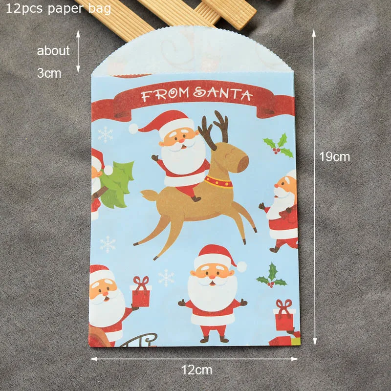 10 шт/12 шт Рождественский Подарочный мешок Санта-Клаус Золотая бумага с новогодней елкой мешок Рождество угощение подарочная упаковка печенье конфеты сумки - Цвет: 12pcs Santa Claus