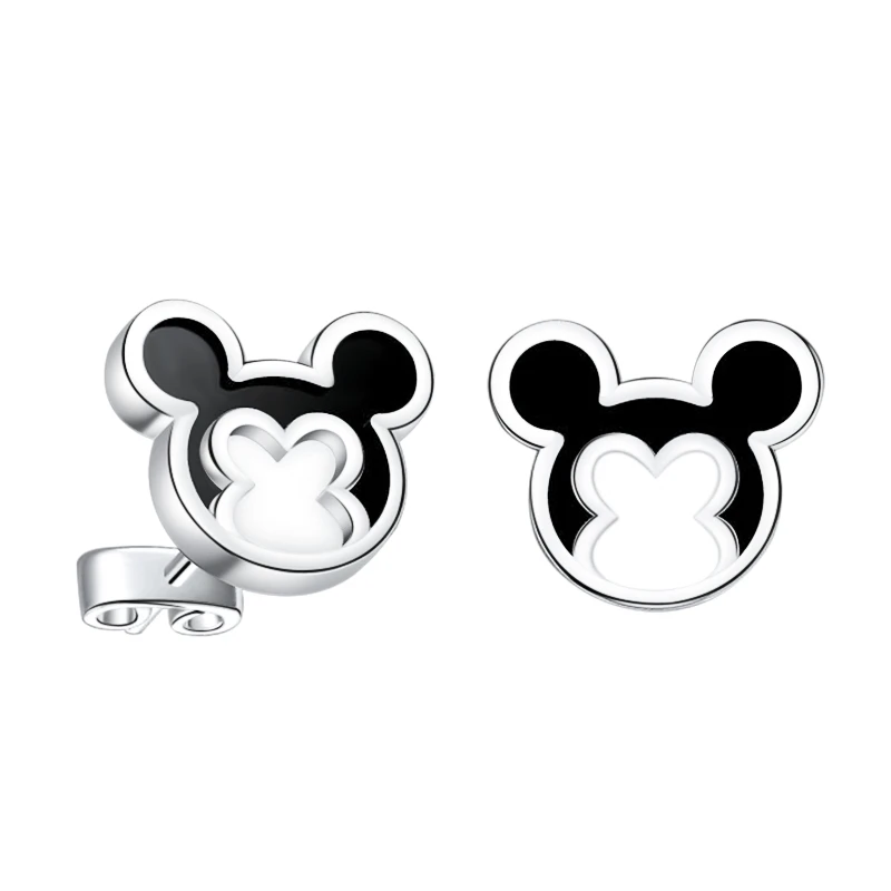 

Strollgirl New 100% 925 Sterling Silver Cute Animal Mickey Mouse Ear Stud Black Enamel 2020 Women's Fashion Earring Jewelry gift