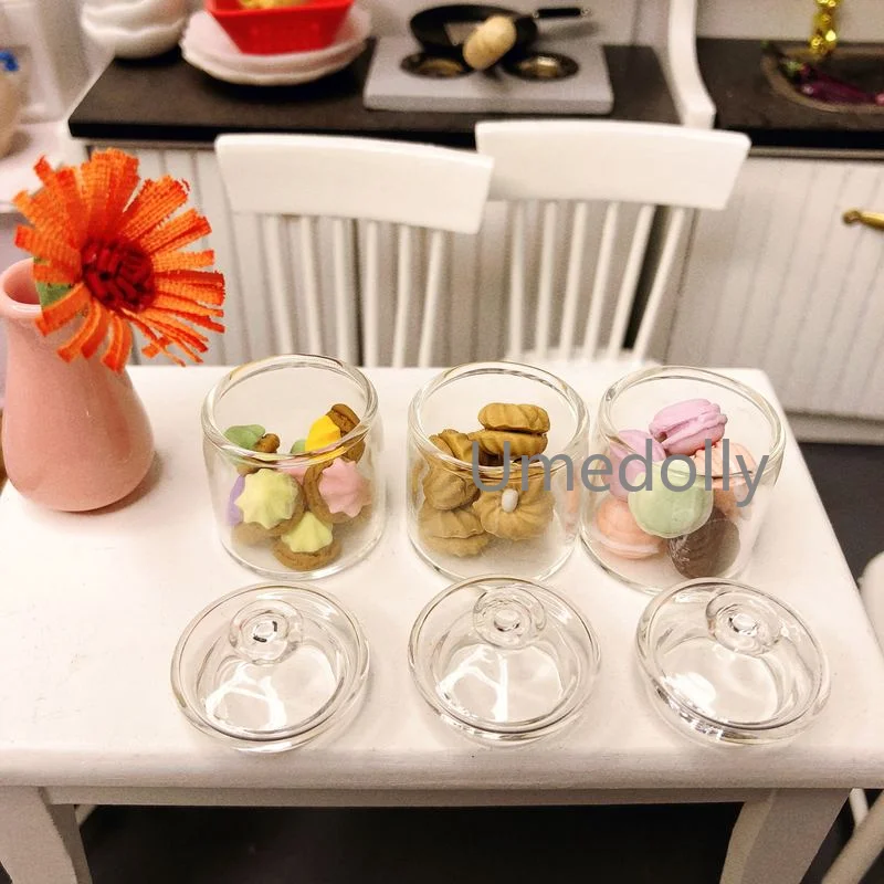 Doll House Toys Pretend Food Toys 1:12 Dollhouse Accessories Miniature Scene Model Display Mini Biscuit Macaron Cookie Glass Pastry Jar