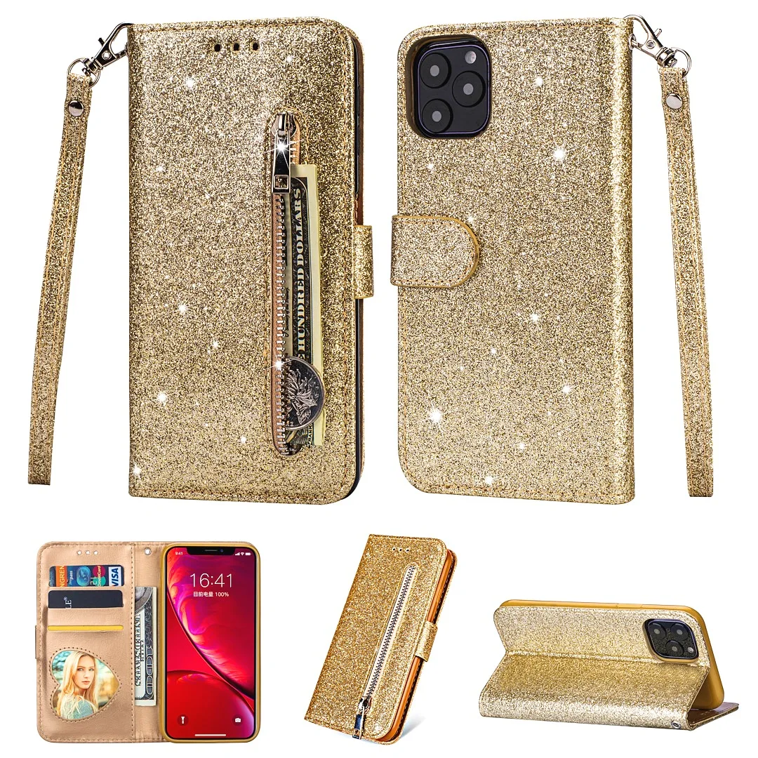 case for iphone 13 pro max Zipper Bling Glitter Case For iPhone 13 Pro 12 Mini 11 XR X XS Max 5s 6 6s 7 8 Plus SE 2020 Leather Wallet Flip Card Phone Cover iphone 13 pro max leather case