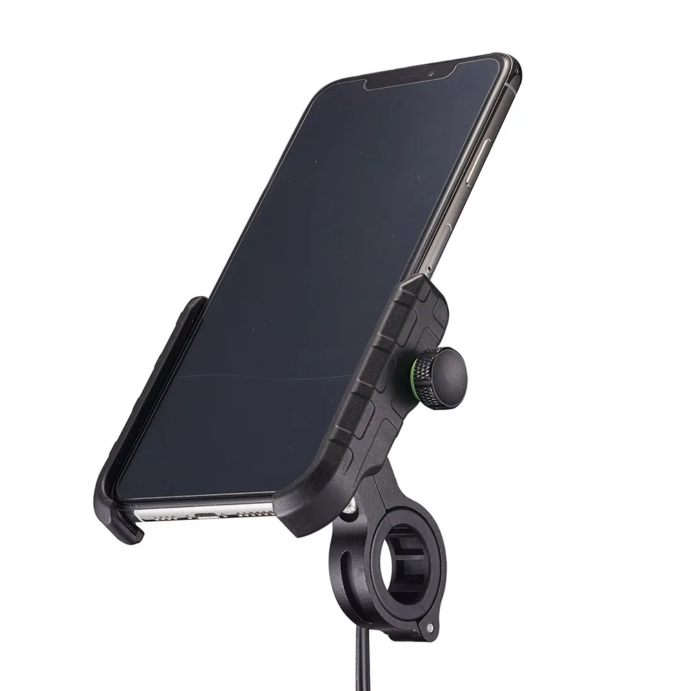 Universal Aluminum Alloy Motorcycle Phone Holder 360 Degree Rotation Bicycle Handlebar Cellphone Charger Mount Clip