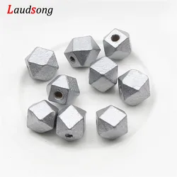 Gold and Silver Natural Geometric Wooden Beads - 12mm 20pcs (Silver Color)