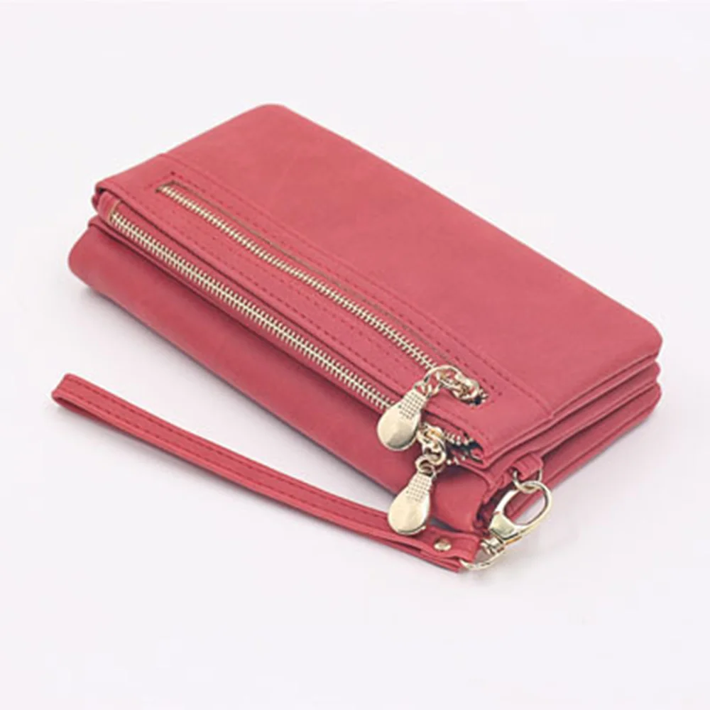 Модный клатч, высокое качество, карман, для отдыха, на застежке, женская сумка для денег, браслет, Длинный кошелек, кожаный женский кошелек, держатель для телефона - Цвет: Красный