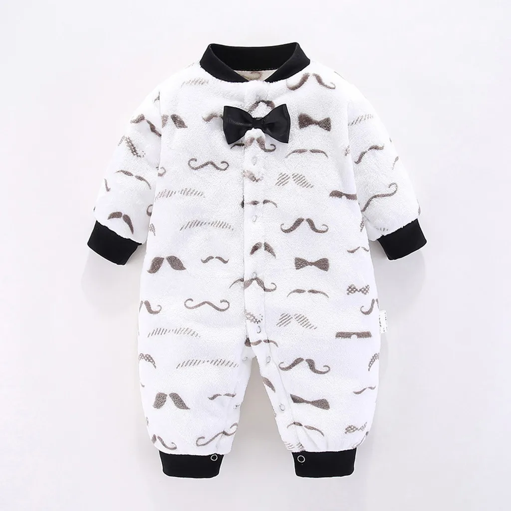 

Newborn baby boy girl long sleeve cartoon striped wool jumpsuit with striped print bow plush romper jumpsuit winterjas meisje 4*
