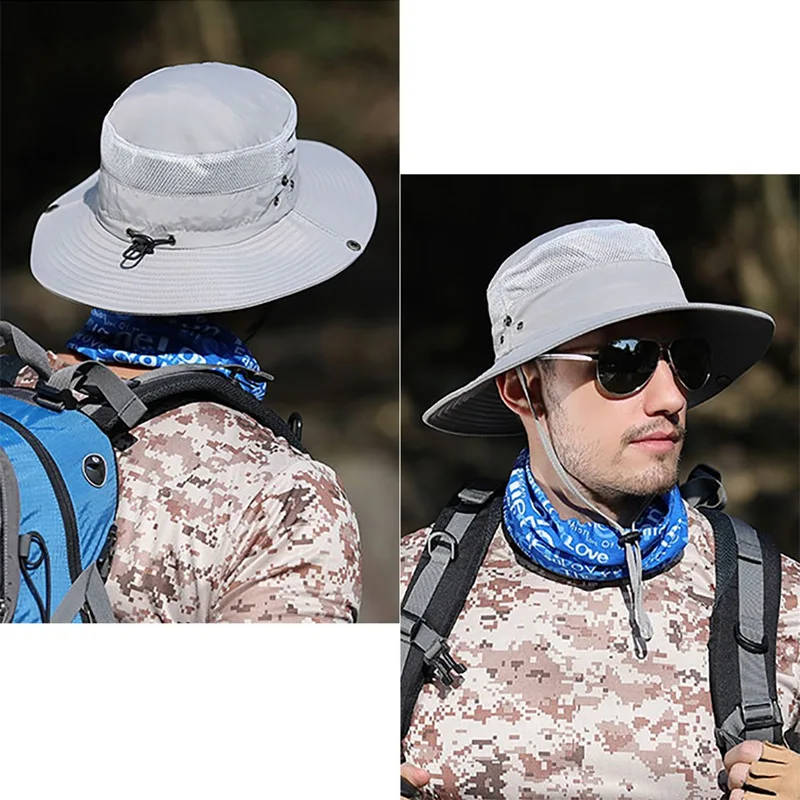 Climbing Bucket Hat Lightweight Quick Drying Folding Sunshade Outdoor Fisherman Cap With Chin String new