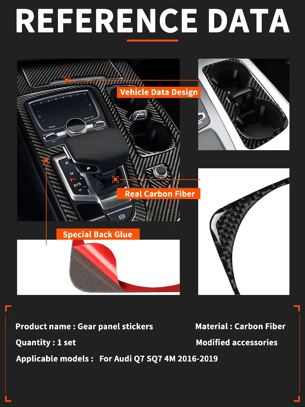 adesivo de fibra de carbono para console central de acessórios automotivos para audi