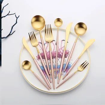 

Nordic Style Pink Gold Stainless Steel Western Steak Knife Fruit Fork Coffee Spoon Chopsticks Home Dinner Dinnerware