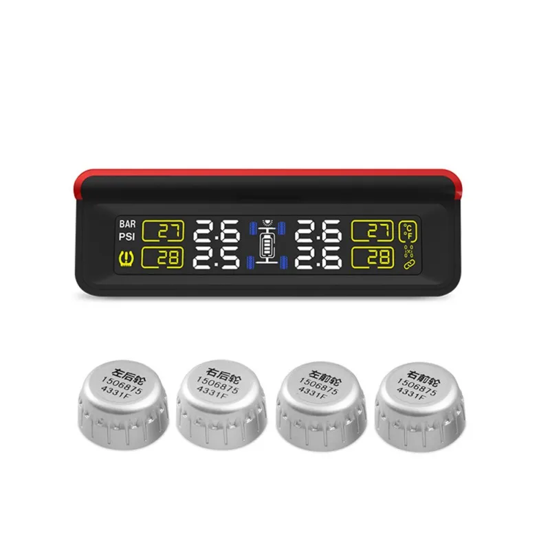 

Tyre Pressure Monitoring System TPMS Solar LCD 4 External Sensor Replaceable battery Car Wireless PSI/BAR NEW