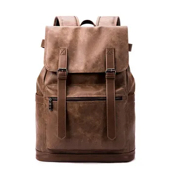 

Men Casual Business Backpacks Vintage PU Leather USB Charger Laptop Travel Bagpack High Quality Waterproof School Back Pack B038