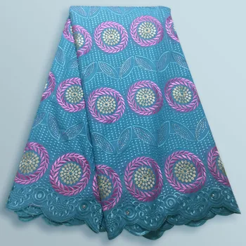 

African Blue Lace Fabric Swiss Voile Lace in Switzerland High Quality 2019 Nigerian Cotton Lace Fabrics for Women Dress VF856