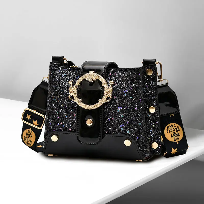 

Sequin Sumptuous Women Luxury Handbag Sequin Letter Tape Shoulder Bag Rivet Ladies Black Small Handbags 2020 Brand Fashion Sac A