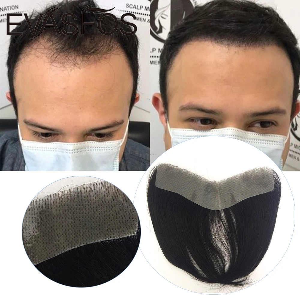 

Men's Natural Hairline Toupee V Loop Remy Human Hair Front Toupee 0.12-0.14mm Thin Skin Men Hairpieces Hair Replacement System