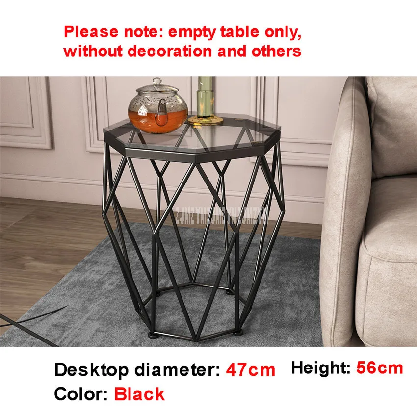 47 см нордический геометрический Железный художественный чайный столик, креативный маленький настольный стол из закаленного стекла, железная ножка, стол для гостиной, модная мебель для дома - Цвет: Black