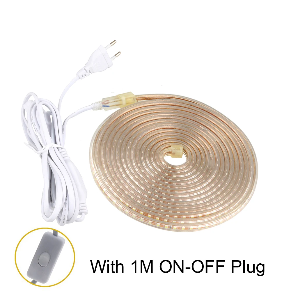 Super Bright LED Strip Light 120 Leds/M AC 220V 1M-30M Waterproof Kitchen Outdoor Garden Tape Lamp ON-OFF EU Plug Flexible Rope | Лампы и