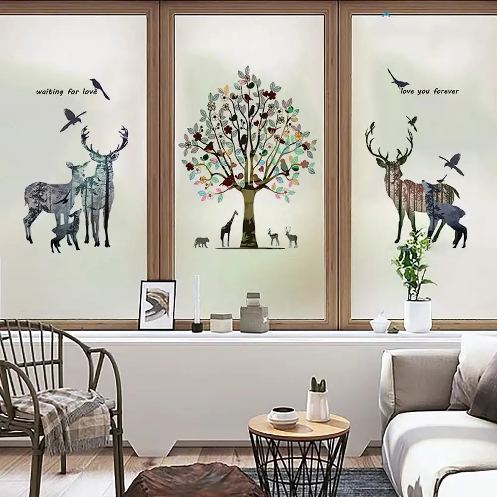 

Dream Reindeer Window Film Glass Sticker Custom Size Toning Stained Static Bedroom Privacy Non-Adhesive PVC Home Decorative Film