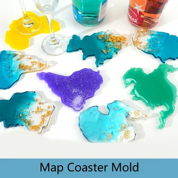 

7 Continents Map Coaster Resin Molds DIY Silicone Tray for Fruit Cup Geode Agate Platter Epoxy Resin Molds Art Craft