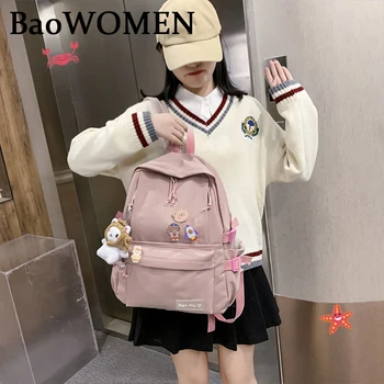

BaoWomen Fashion Waterproof Nylon Backpack Anti-theft Blue Pink Shoulder Bags For Teenager Girls Backapck Zipper Mochilas Female