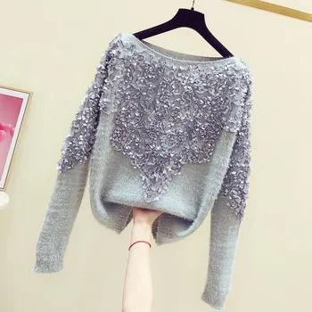 

2020 Spring Autumn New Handmade Three-dimensional Small Floral Round-Neck Long-Sleeve Pullover Sweater Women's Casual Sweaters