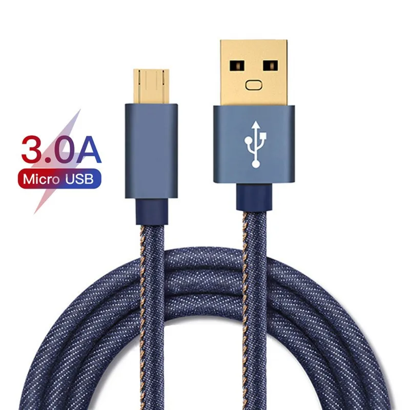

Denim Micro USB Cable 3A Fast Charging Microusb Charger Cord For Samsung S7 Xiaomi Redmi Note 5 Pro 4 Tablet Android Phone Micro