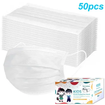 

50pcs Disposable 3-ply Masks Face Mask With Elastic Earloop Kids Face Mask Cloth Washable Reuseable Mouth Mask Mouth Cover
