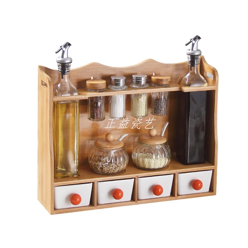 Кухонный Контейнер для приправ, стеклянная коробка, соляная банка, бамбуковая подставка, керамические стеклянные банки и крышки, контейнеры для еды, банка для меда