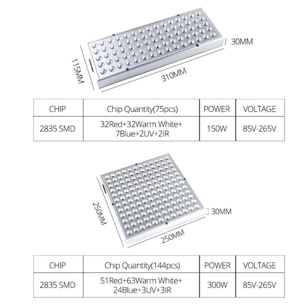 Растущие лампы светодиодный свет для выращивания 150 Вт 300 Вт VEG/Цветение двойной режим AC85-265V полный спектр УФ/IR Fitolampy для растений цветы рассады