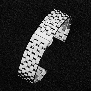 

Watch Band Push Button Hidden Clasp Stainless Steel Bracelet Wristband Wristwatch Strap Replacement With Straight Arc Interfaces
