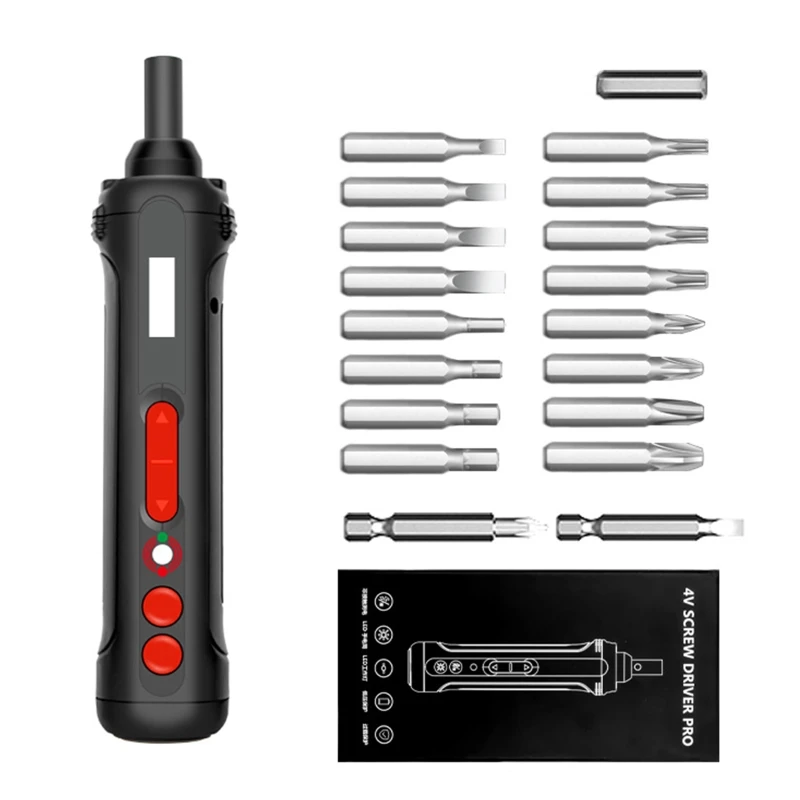 

Mini Electric Screwdriver Cordless Screw Driver Power Tool LED Light 19pcs Bits
