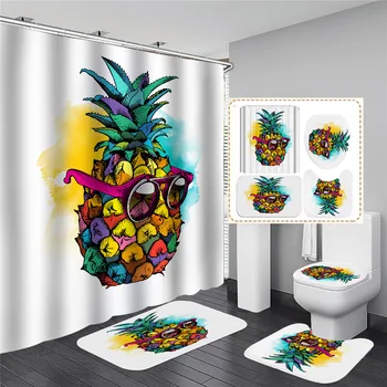 

Creative Design Shower Curtains Skull Shaped Pineapple on Orange Bathroom Curtains Waterproof and Mildew Proof With Hooks