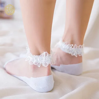 

Summer Sexy Retro Lace Floral Mesh Women Socks Elastic Fashion Soft Short Socks Female Crystal Silk Ultrathin Socks DWH5