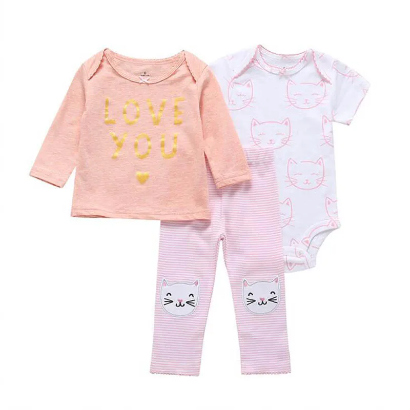 Одежда для новорожденных девочек г., весенне-осенние модные боди с коротким рукавом+ штаны, комплекты из 3 предметов, от 3/6 до 24 месяцев - Цвет: 4