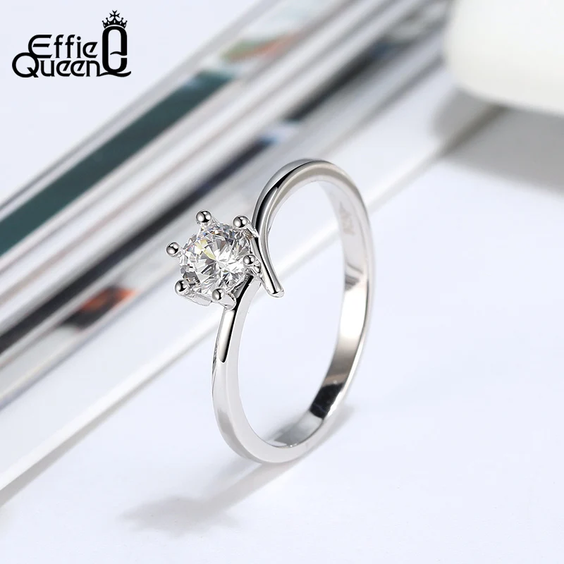Effie Queen Trendy Female Engagement Rings with Big Crystal Stone AAAA Zircon 925 Silver Finger Ring Jewelry Party Gift BR192