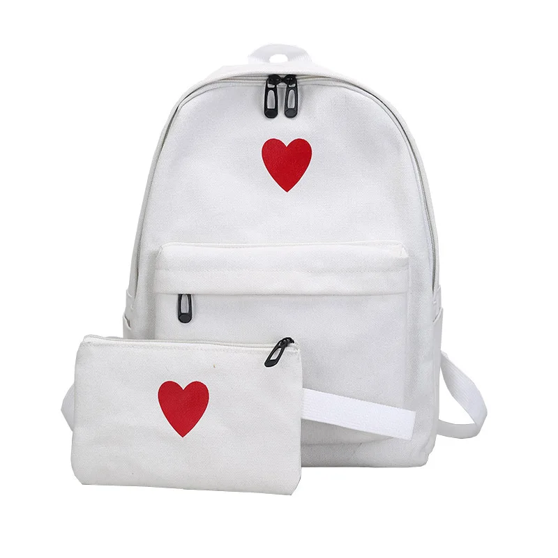 

Peach Heart Canvas Different Size Bags Harajuku Wind Schoolbag Solid Color Printed Backpack