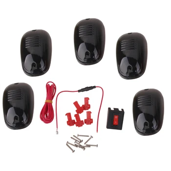 

5x Smoked Amber Lens Cab Roof Marker Running Lights Lamps w/ Wiring Harness Kit