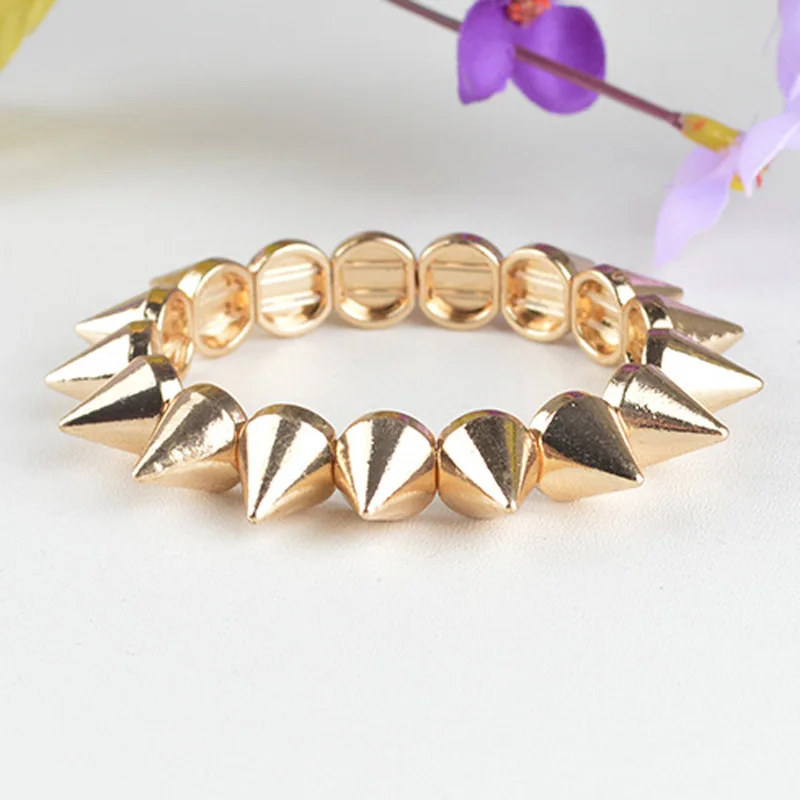 Spikes Elastic Bracelet Stretch Rivets Punk Style Bangle Bracelet Hip Hop Party Fashion Jewelry For Ladies Metal Alloy