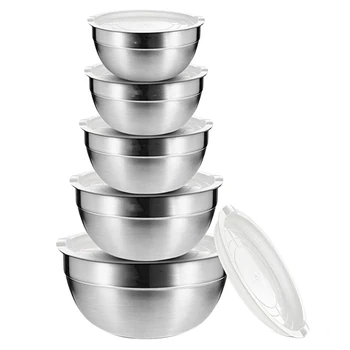 

5Pcs Stainless Steel Mixing Bowls with Lids,Wide Rim for Easy Grip and Pouring,Stackable for Easy Storage Versatile