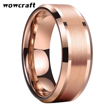 

6mm/8mm Rose Gold Tungsten Carbide Rings for Men Women Wedding Bands Brushed Polished Beveled Edges Comfort Fit