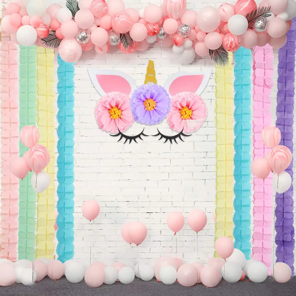 

metable set of 6pcs Unicorn Four-Leaf Clover Paper Garland Streamers Tissue Hanging Garland for Party Decoration
