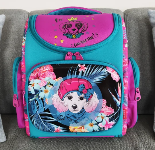 flower dog Новая Брендовая детская ортопедическая школьная сумка для девочек EVA сложенная детская школьная сумка Школьный рюкзак Mochila Infantil - Цвет: flower dog